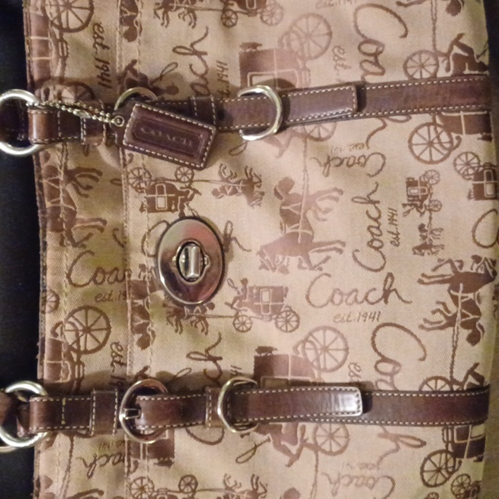Coach brown canvas shoulder handbag purse leather straps hangtag Vintage - Picture 2 of 8